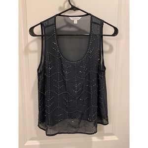 NWOT sheer black beaded tank-top